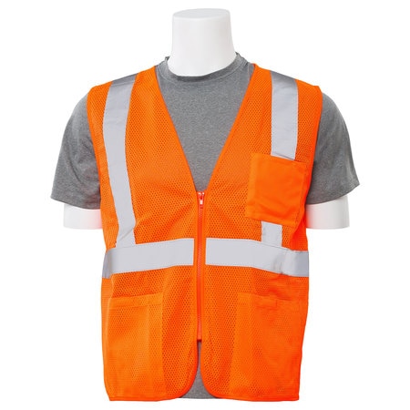 ERB SAFETY Safety Vest, Economy, Pockets, Mesh, Class 2, S363P, Hi-Viz Orange, MD 61658